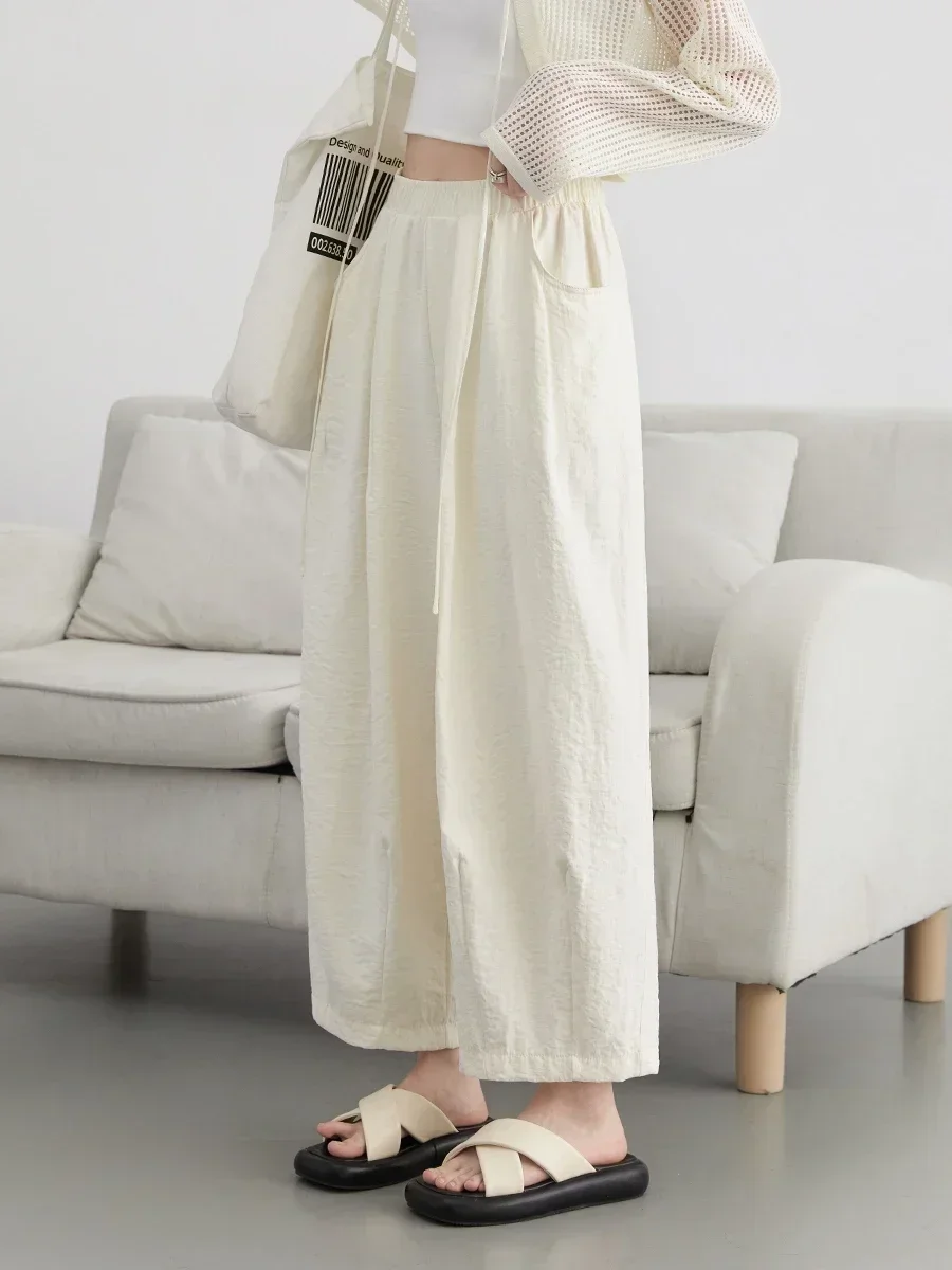 CHIC VEN Women White Pants Solid Casual Elastic Waist High Waisted Pleated Wide Leg Female Trousers Fold Summer 2025 Clothing - Image 2