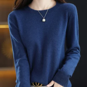 Fashion 100% Merino Wool Sweater Elegant Cashmere Pullover Women O-Neck Long Sleeve Knitwear Basic Clothing Jumper Tops
